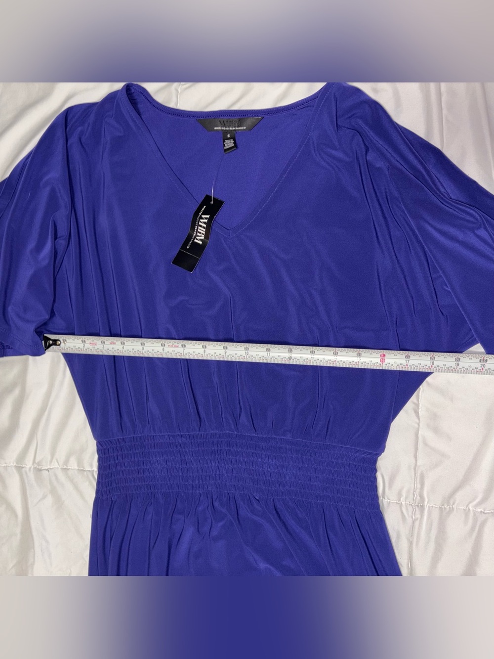 NWT WHBM Kimono Sleeve Smocked Waist Dress in Midnight Indigo - Size Small - Picture 7 of 9